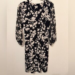 INC International Concepts Black and White Floral Long Sleeve Dress